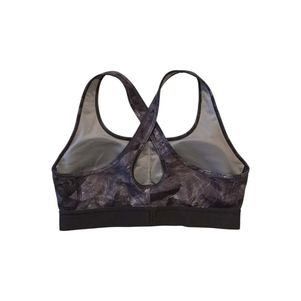 Under Armour Compression Sports Bra Womens MD Crossback Black Gray Print